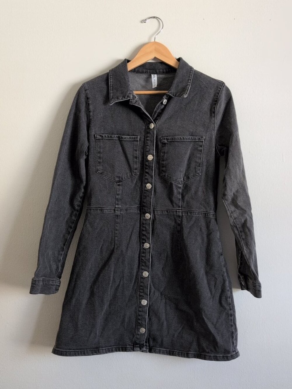 Zara faded black denim mini shirt dress